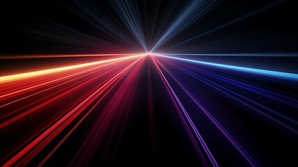 Chromatic Convergence: A captivating digital artwork where vibrant streams of light converge towards a central point, creating a mesmerizing interplay of colors.  It evokes a sense of energy, speed.