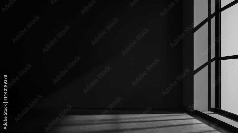 Poster dark room with light casting through a window, creating shadows.