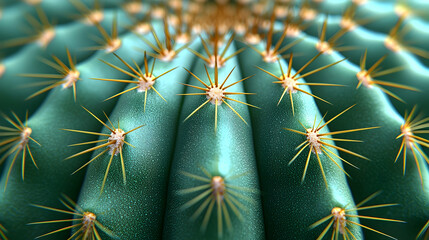 Obraz premium Close-Up View of a Spiky Cactus Surface with Shiny Green Texture