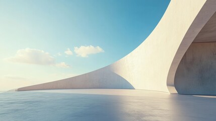 Fototapeta premium Abstract architectural design with white curved structures and blue sky