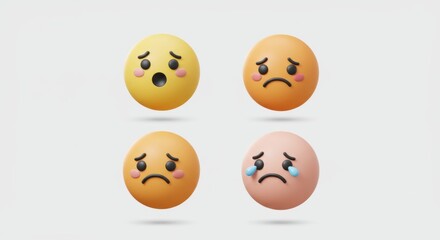 Fototapeta premium Floating Sadness: Pastel Egg Emojis with Tears and Surprise.