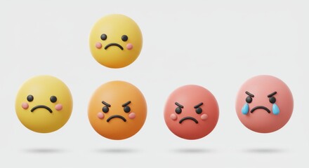 Fototapeta premium Row of Emoticon Orbs: Sadness Turns to Anger, Illustrated.