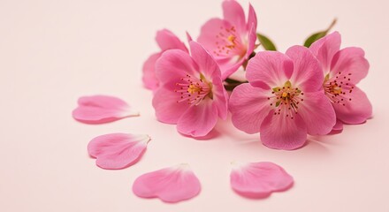 Pink Blossoms and Petals on Pink Background Still Life