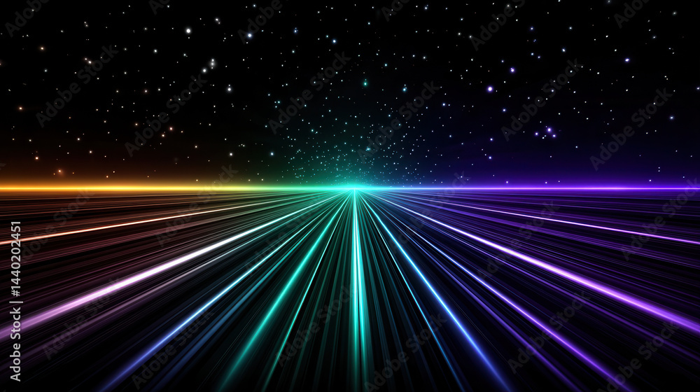 Aufkleber abstract perspective with neon lines converging towards a distant point under a starry expanse