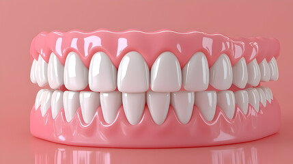 Obraz premium Realistic dental model showcasing upper and lower teeth on pink base
