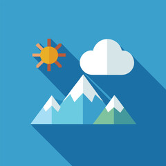 Sun and cloud vector illustration shows a mountain nature landscape under the sky