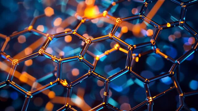 Hexagonal Atomic Crystal Lattice Structure in 3D. Scientific Visualization of Hexagonal Atomic Crystal Network