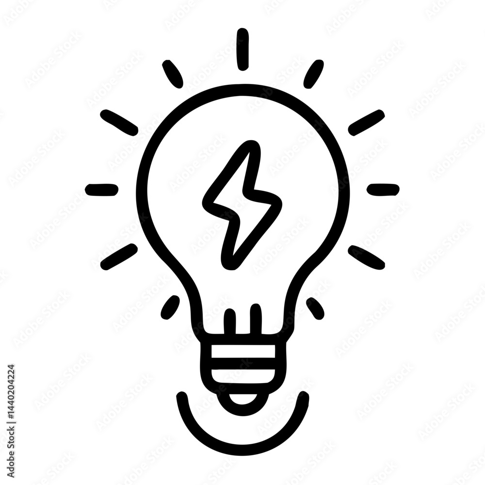 Poster lightbulb icon black vector line art on transparent background