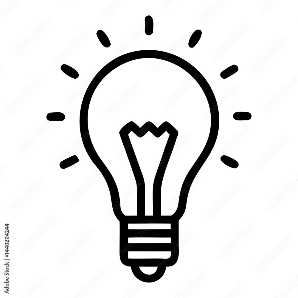 Poster lightbulb icon black vector line art on transparent background