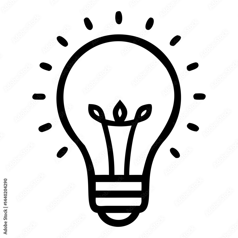 Poster lightbulb icon black vector line art isolated on transparent background