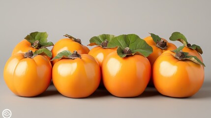 Fresh Persimmons on Gray Background