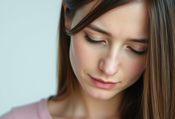 Obraz premium Photorealistic portrait of a tired female with circles around her eyes