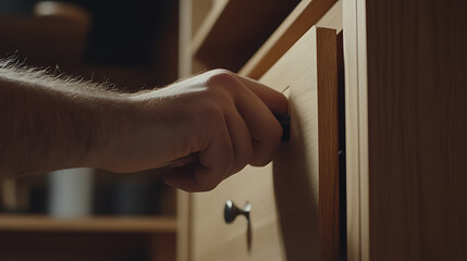Naklejka premium Hand Opening a Wooden Drawer