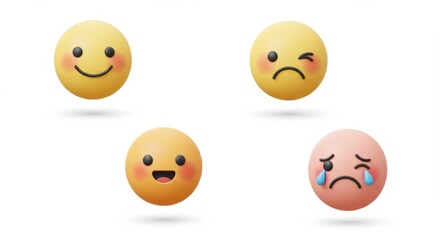 Fototapeta premium 3D Render: Cartoonish Yellow and Pink Facial Expressions on White.