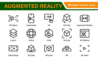 AR VR Line Icon Set &ndash; Minimal Vector Outline Illustrations for Augmented Reality, Virtual World, Futuristic Tech, Gaming, Metaverse, UX Design
