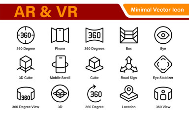 AR VR Line Icon Set – Minimal Vector Outline Illustrations for Augmented Reality, Virtual World, Futuristic Tech, Gaming, Metaverse, UX Design
