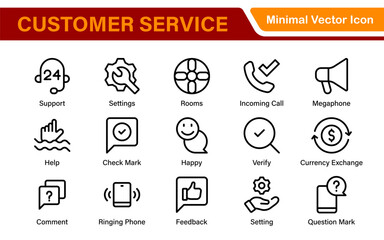 Support and customer service outline style modern icons set. Customer Feedback, Response, experience, helpline and technical support icon illustration