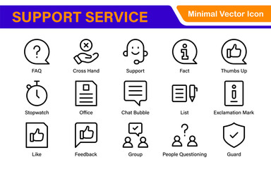 Support and customer service outline style modern icons set. Customer Feedback, Response, experience, helpline and technical support icon illustration