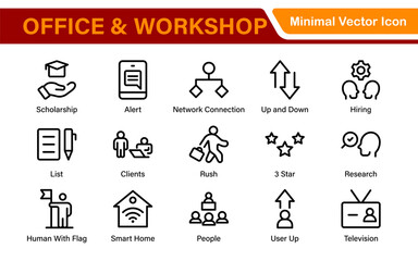 Workshop and Office related outline icon collection. Editable line icon set.