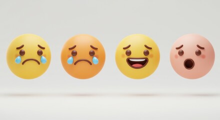 Naklejka premium Animated Expression: Crying, Sad, Happy, and Shocked Round Faces on Light Background.