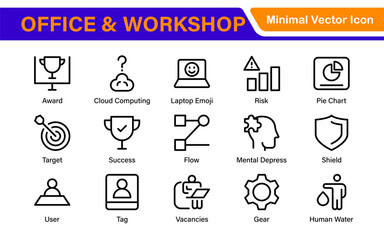 Workshop and Office related outline icon collection. Editable line icon set.
