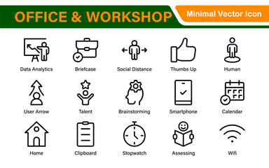 Workshop and Office related outline icon collection. Editable line icon set.