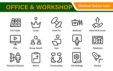 Workshop and Office related outline icon collection. Editable line icon set.