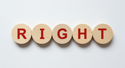 Right word written on wooden blocks arranged neatly on white background for positive affirmation design