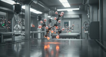 Molecular Structure in a Futuristic Laboratory Setting: A 3D Render of Scientific Discovery