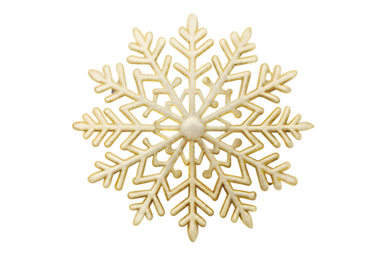 Decorative golden snowflake against a featureless backdrop isolated on transparent background
