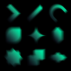 Glowing Green Abstract Shapes Set on Black Background