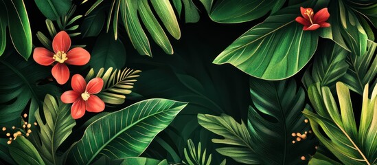 Fototapeta premium Lush tropical foliage and vibrant floral elements create a mesmerizing artwork