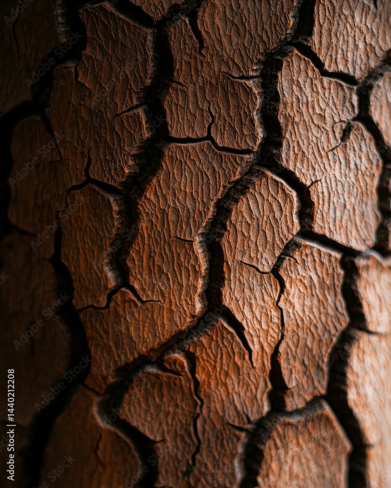 Poster tree trunk illuminated by soft light filtering through leaves creating a magical forest atmosphere