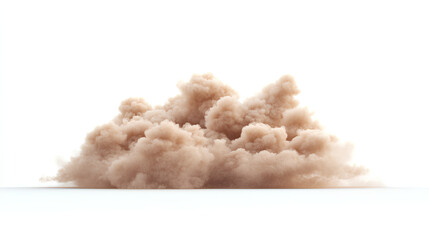Dust sand soil smoke cloud particles isolated on  white background. Brown sandstorm smog sand dust explosion rising. Design elements, Blurred dust sand 