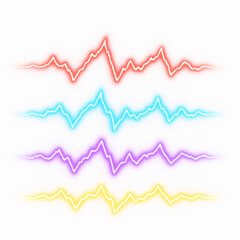Bright, jagged colorful digital waves mimicking electric currents flowing over a white surface, glowing at the edges to enhance the energy vibe