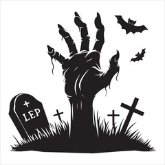 Halloween zombie hand rising from grave silhouette, minimalist vector