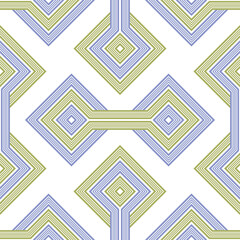 Small geometric elements composed of striped green and purple squares isolated on a white background. Abstract modern design with a simple and minimal style. Vector illustration.