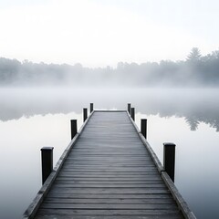 Wooden dock over foggy lake