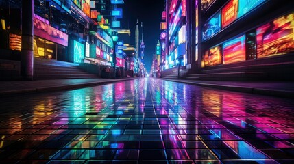 Neon lights creating vibrant glow in urban setting