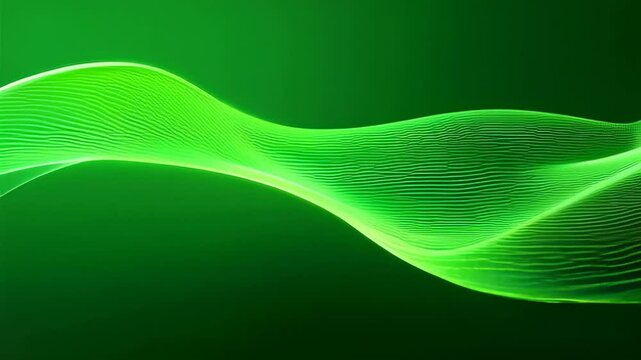 Abstract green wave lines on dark green background, concept for technology, nature, and eco-friendly branding