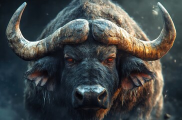 Fototapeta premium Close-up portrait of a massive and intimidating water buffalo