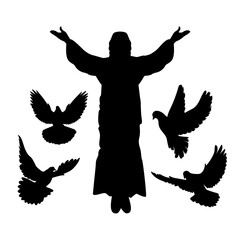 silhouette of jesus christ with dove illustration vector