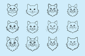 logo type of a cat head, labeled line art vector design illustration.