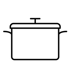 Illustration showing a black icon of a saucepan with a lid, isolated on a white background