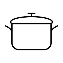 Illustration showing a black icon of a saucepan with a lid, isolated on a white background