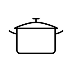 Illustration showing a black icon of a saucepan with a lid, isolated on a white background