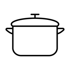 Illustration showing a black icon of a saucepan with a lid, isolated on a white background