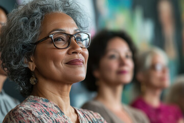portraits of diverse individuals expressing range of emotions while engaging in activities at art exhibition.
