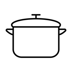 Illustration showing a black icon of a saucepan with a lid, isolated on a white background