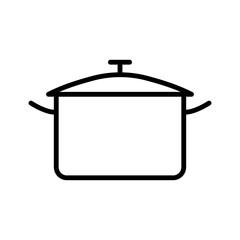 Illustration showing a black icon of a saucepan with a lid, isolated on a white background